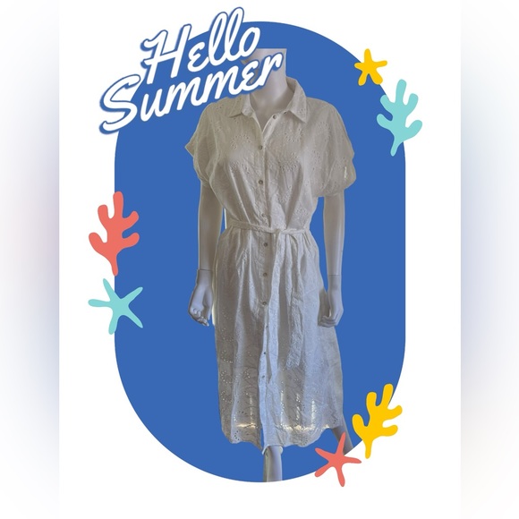 Sinsay White Cotton Midi Dress With Cutout Details Size Large - Picture 3 of 6